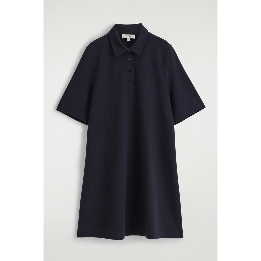 NEW COS Polo Shirt Dress Large Navy Blue S/S Jersey Minimalist NWT Luxury - Picture 3 of 10